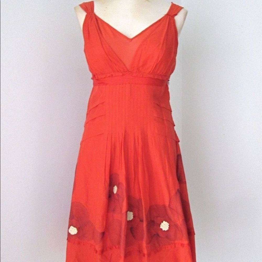 Anthropologie Floreat Orange Peasant Dress